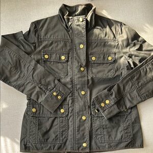 Stylish Military Green Jacket with Gold Accents
